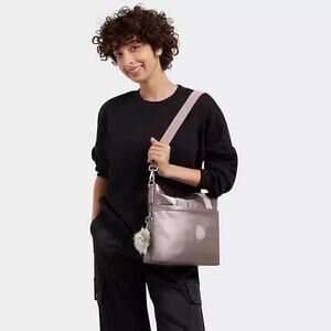 Kipling Zamora Metallic Tote crossbody Bag in Hazelnut Met GG MWT